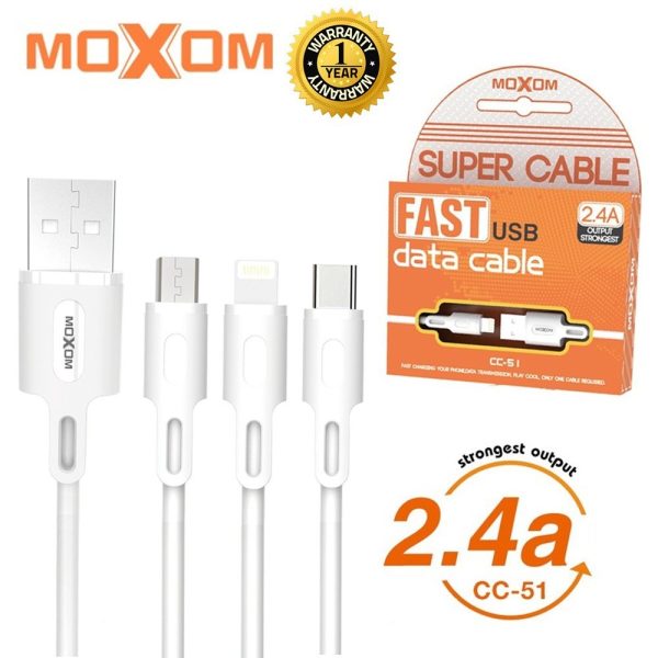 کابل  IPHONE CC-51 MOXOM سفید