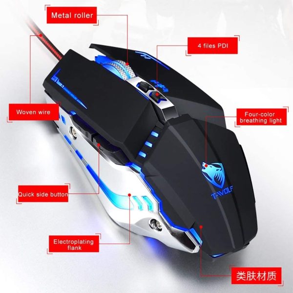 ماوس گیمینگ V7 TWOLFمشکی