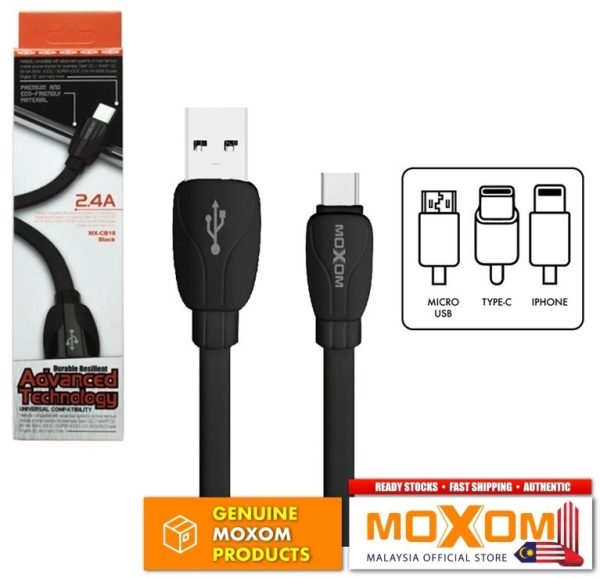 کابل  MICRO CB18فلت مشکی MOXOM