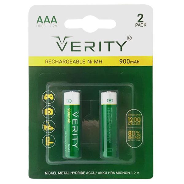 باطری شارژی 2 نیم قلم VERITY 900mAh
