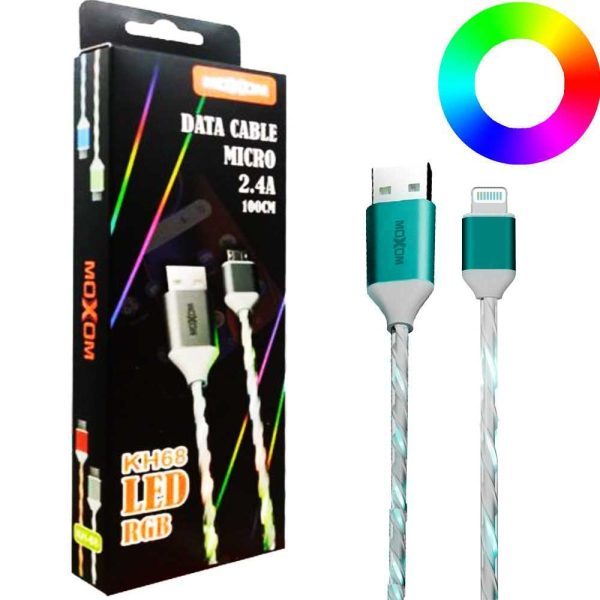 کابل MOXOM KH-68 LED IPHONE آبی