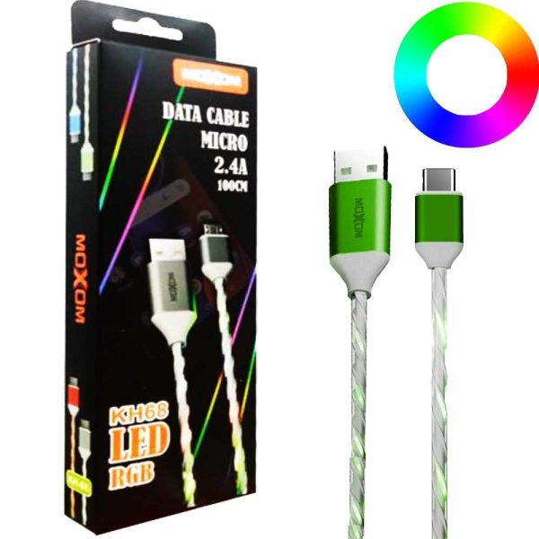 کابل MOXOM KH-68 LED TYPE-C سبز