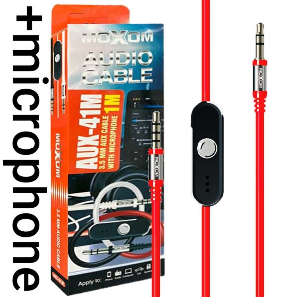 کابل صدا میکروفن دار MOXOM AUX-41M 1M قرمز